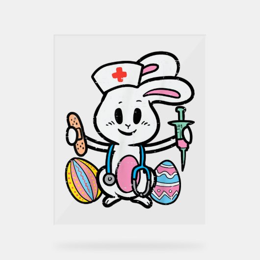 Pasen Bunny Zurse Stethoscope Cute Rabbit Scrub Acryl Bord (Voorkant)