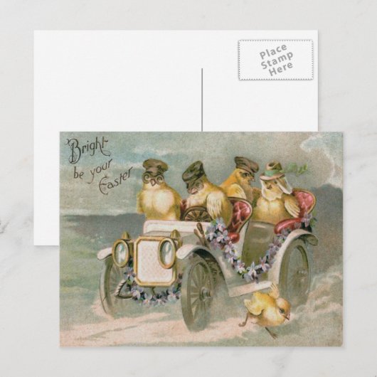 Pasen Chick Antiek auto Vergeet-me-niet Feestdagenkaart (Voorkant / Achterkant)