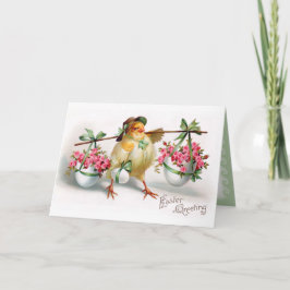 Pasen Chick en Bloemen Feestdagen Kaart