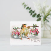 Pasen Chick en Bloemen Feestdagenkaart (Staand voorkant)