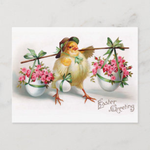 Pasen Chick en Bloemen Feestdagenkaart