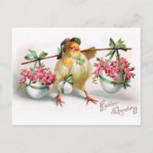 Pasen Chick en Bloemen Feestdagenkaart (Voorkant)