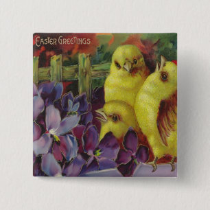 Pasen Chick Groeten Vierkante Button 5,1 Cm
