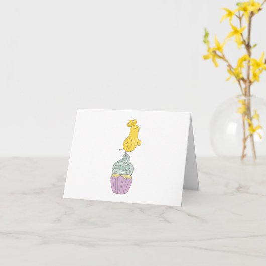 Pasen Chick, Kip op Cupcake BLANK Kaart (Gele Bloem)