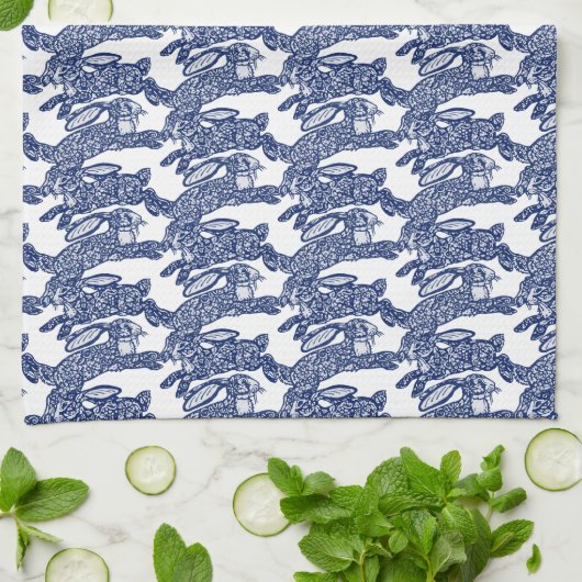 Pasen Chinoiserie Blue White Rabbit Bunny Pattern Theedoek (Gevouwen)