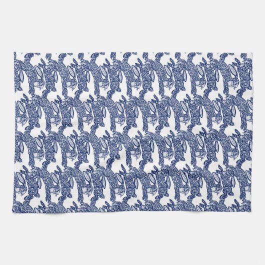 Pasen Chinoiserie Blue White Rabbit Bunny Pattern Theedoek (Horizontaal)