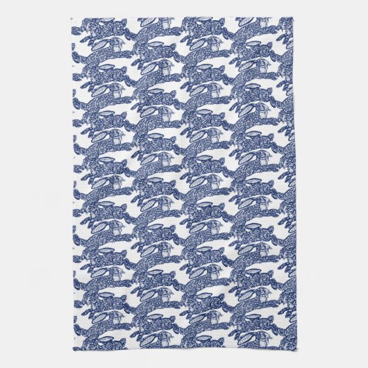 Pasen Chinoiserie Blue White Rabbit Bunny Pattern Theedoek (Verticaal)