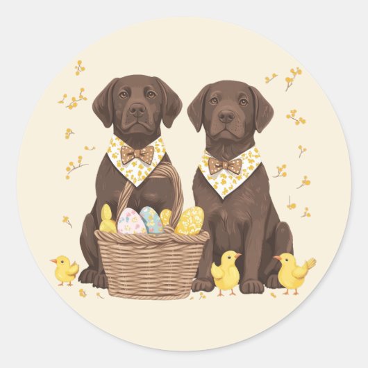 Pasen Chocolade Labrador Retriever Honden Ronde Sticker (Voorkant)