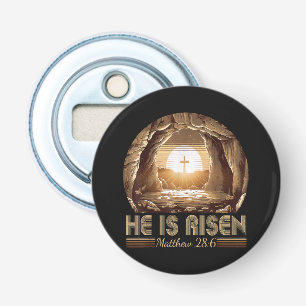 Pasen christelijk Hij is opgestaan Jezus Button Flesopener