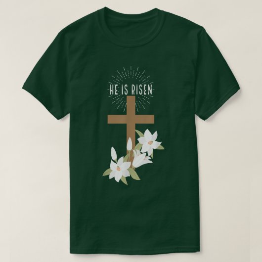 Pasen Christelijk Hij is Risen Jesus Happy Cross F T-shirt (Design voorkant)