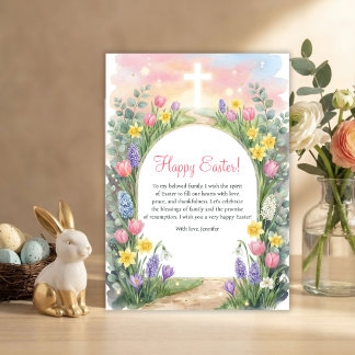 Pasen Christelijke Zegeningen Kruis Lente Bloemen Feestdagenkaart