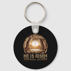 Pasen Christen Hij Is Opgewekt Jezus Leeg Graf Man Sleutelhanger