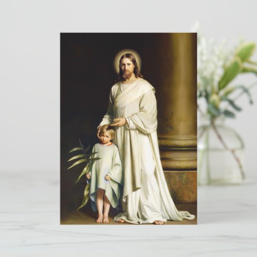 Pasen. Christus en kind Fine Art Feestdagenkaart (Staand voorkant)