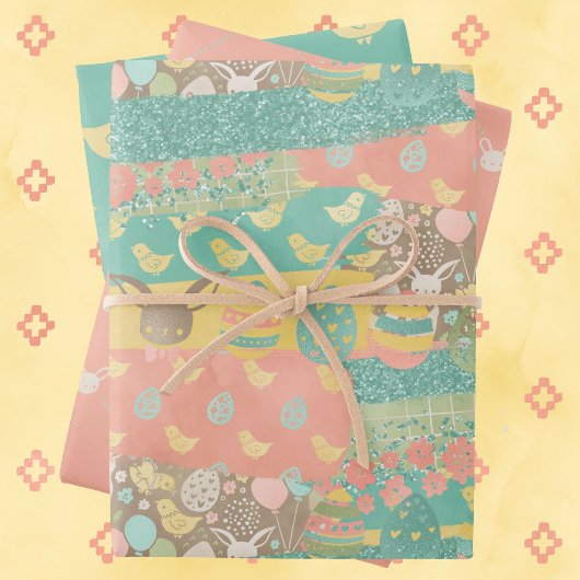 Pasen Collectie van 3 Giftwrap Bunny Chick Inpakpapier Vel