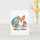 Pasen Corgi Hond Gelukkig Pasen Kaart (Gele Bloem)
