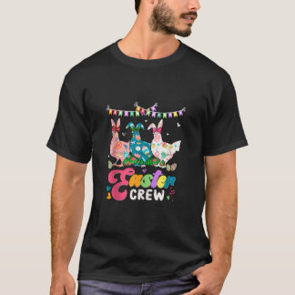 Pasen Crew Drie Bloemen Bunny Chickens Bow Stropda T-shirt