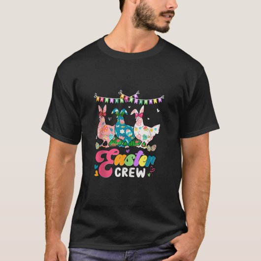 Pasen Crew Drie Bloemen Bunny Chickens Bow Stropda T-shirt (Voorkant)