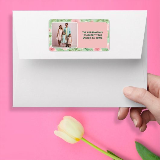 Pasen Custom Foto Pastel Roze & Groene Bloemen Etiket