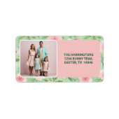 Pasen Custom Foto Pastel Roze & Groene Bloemen Etiket (Voorkant)
