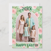 Pasen Custom Foto Pastel Roze & Groene Bloemen Feestdagenkaart (Voorkant)