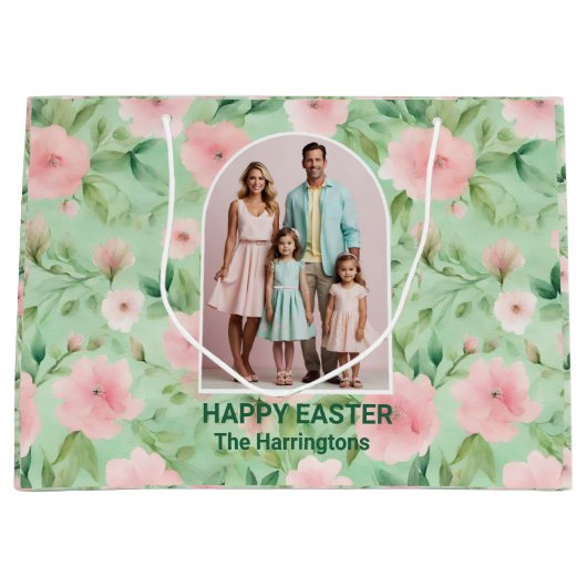 Pasen Custom Foto Pastel Roze & Groene Bloemen Groot Cadeauzakje (Voorkant)
