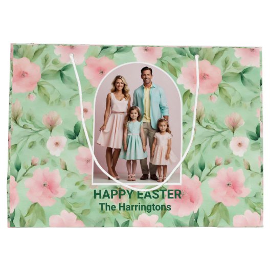 Pasen Custom Foto Pastel Roze & Groene Bloemen Groot Cadeauzakje (Achterkant)