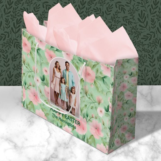 Pasen Custom Foto Pastel Roze & Groene Bloemen Groot Cadeauzakje