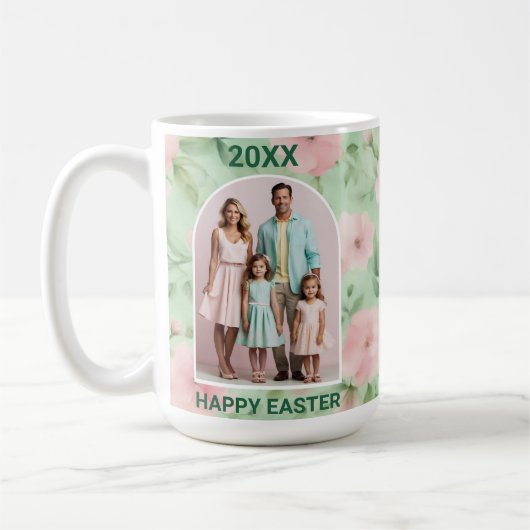 Pasen Custom Foto Pastel Roze & Groene Bloemen Koffiemok (Links)