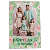 Pasen Custom Foto Pastel Roze & Groene Bloemen Medium Cadeauzakje (Voorkant)