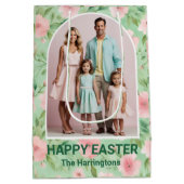 Pasen Custom Foto Pastel Roze & Groene Bloemen Medium Cadeauzakje (Achterkant)