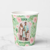 Pasen Custom Foto Pastel Roze & Groene Bloemen Papieren Bekers (Voorkant)