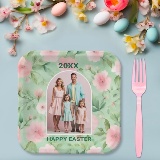 Pasen Custom Foto Pastel Roze & Groene Bloemen Papieren Bordje