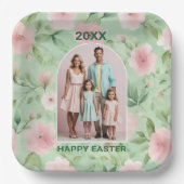 Pasen Custom Foto Pastel Roze & Groene Bloemen Papieren Bordje (Voorkant)