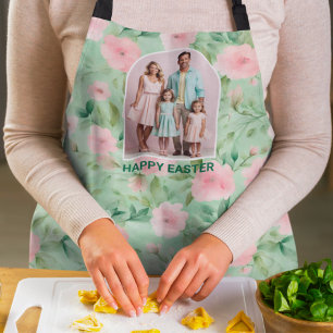 Pasen Custom Foto Pastel Roze & Groene Bloemen Schort