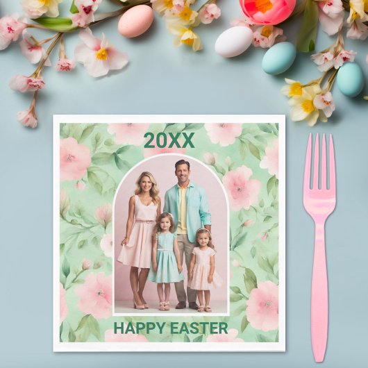 Pasen Custom Foto Pastel Roze & Groene Bloemen Servet