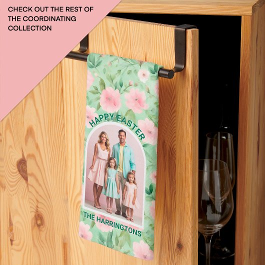 Pasen Custom Foto Pastel Roze & Groene Bloemen Theedoek