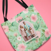 Pasen Custom Foto Pastel Roze & Groene Bloemen Tote Bag