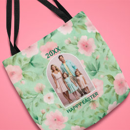 Pasen Custom Foto Pastel Roze & Groene Bloemen Tote Bag