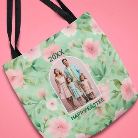 Pasen Custom Foto Pastel Roze & Groene Bloemen Tote Bag