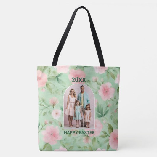 Pasen Custom Foto Pastel Roze & Groene Bloemen Tote Bag (Voorkant)