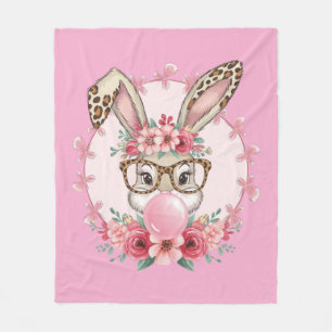 Pasen Cute Bloemige Konijn Luipaard Cadeau Fleece Deken