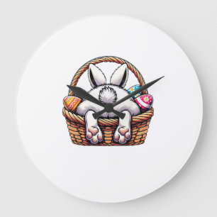 Pasen Cute Bunny Mand Basket Jagen op Chocolade Ei Grote Klok