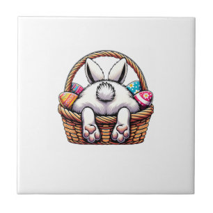 Pasen Cute Bunny Mand Basket Jagen op Chocolade Ei Tegeltje