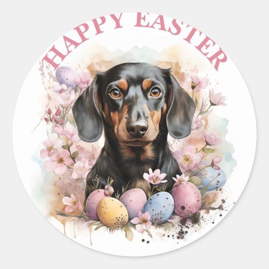 Pasen Dachshund Chocolade Eieren en Bloemen - Ronde Sticker (Voorkant)