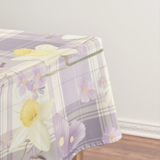 Pasen Daffodil Bloem Violet Plaid Patroon Tafelkleed (Voorbeeld)