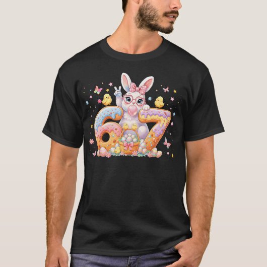 Pasen Dag 67 Schattig Konijn Bunny Zes Zeven Meme T-shirt (Voorkant)
