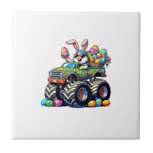 Pasen Dag Bunny Monster Truck Eieren Cool Konijn T Tegeltje