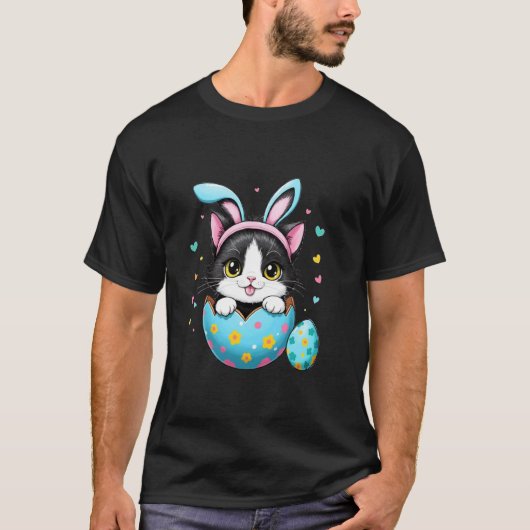 Pasen Dag Grappige Pasen Kat Konijn Oren T-shirts (Voorkant)