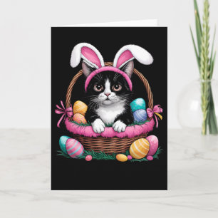 Pasen Dag Kat Konijn Oren Eieren Grafisch Mannen V Kaart