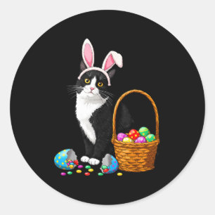 Pasen Dag Kat Konijn Oren Eieren Grafisch Mannen V Ronde Sticker